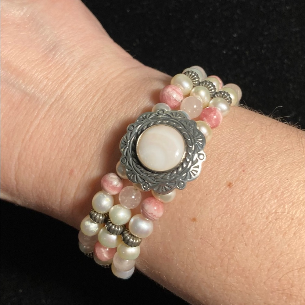 Carolyn Pollack 3-Strand Pearl and Gemstone Bracelet. Very lovely.
